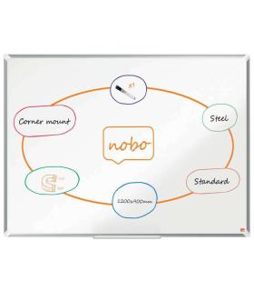 Nobo Premium Plus Pizarra Magnetica de Acero Lacado 1200x900mm - Montaje en Esquinas - Superficie de Borrado Facil - Color Blanc