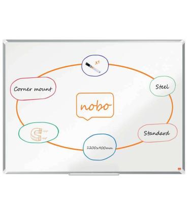 Nobo Premium Plus Pizarra Magnetica de Acero Lacado 1200x900mm - Montaje en Esquinas - Superficie de Borrado Facil - Color Blanc