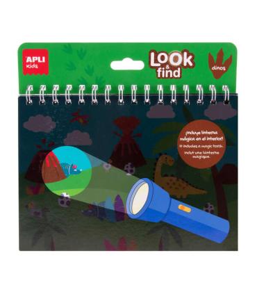 Apli Look & Find Dinosaurios Bloc de 6 Laminas para Buscar Objetos con Linterna Magica