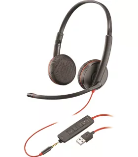 Plantronics Blackwire C3225 Auriculares con Microfono USB/Jack 3.5mm - Almohadillas Acolchadas - Controles en Cable - Color Negr