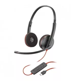 Plantronics Blackwire C3220 USB-C Auriculares con Microfono - Almohadillas Acolchadas - Controles en Cable - Color Negro