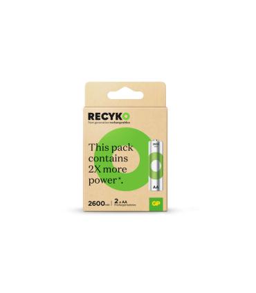 GP ReCyko Pack de 2 Pilas Recargables 2600mAh AA 1.2V - Precargadas - Ciclo de Vida: Hasta 1.000 Veces