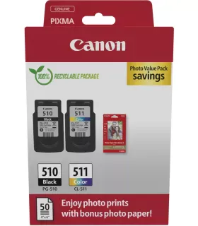 Canon PG-510/CL-511 Multipack de 2 Cartuchos de Tinta Originales + 50 Hojas de Papel Fotografico - 2970B017