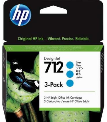 HP 712 Cyan Pack de 3 Cartuchos de Tinta Originales - 3ED77A