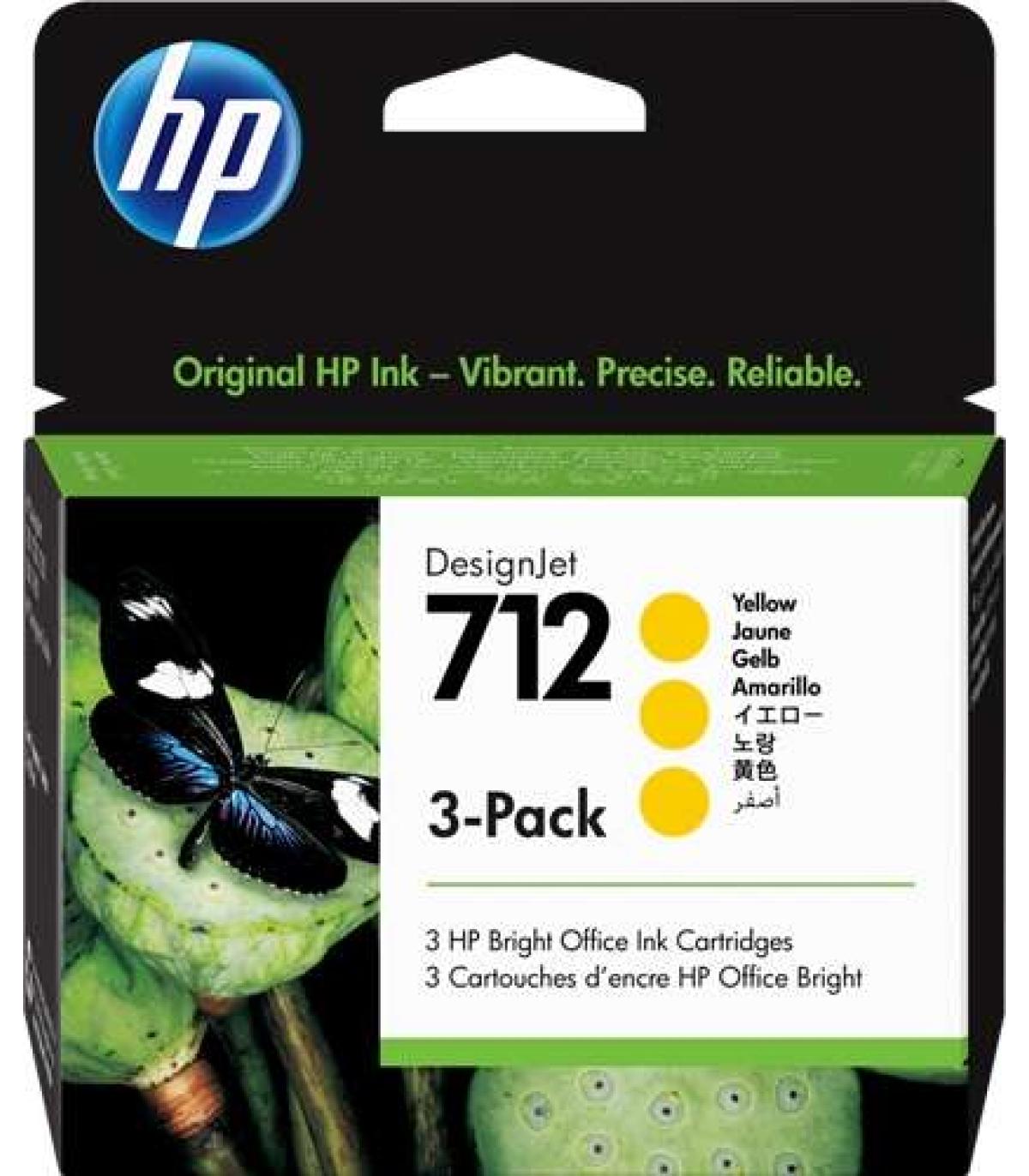 HP 712 Amarillo Pack de 3 Cartuchos de Tinta Originales - 3ED79A