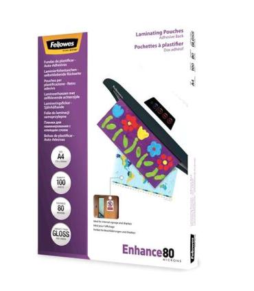 Fellowes Pack de 100 Fundas Autoadhesivas para Plastificar Brillo A4 - 80 Micras - Alta Calidad - Transparente