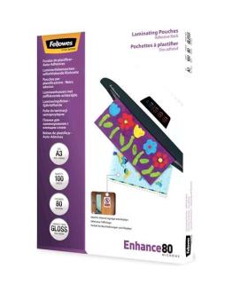 Fellowes Pack de 100 Fundas AutoAdhesivas para Plastificar Brillo A3 - 80 Micras - Alta Calidad - Transparente