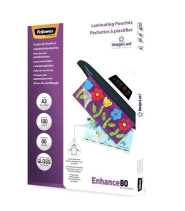 Fellowes Pack de 100 Fundas para Plastificar Brillo A3 - 80 Micras - Alta Calidad - Transparente