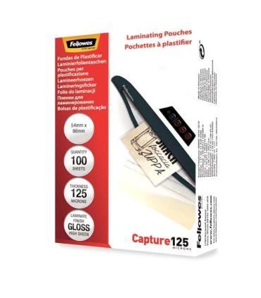 Fellowes Pack de 100 Fundas para Plastificar Tarjetas 54 x 86 mm Brillo - 125 Micras - Alta Calidad - Transparente