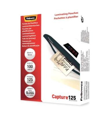 Fellowes Pack de 125 Fundas para Plastificar Tarjetas Brillo 65 x 95 mm - 125 Micras - Alta Calidad - Transparente