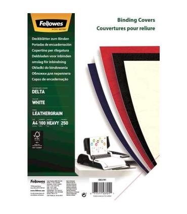 Fellowes Pack de 100 Portadas de Carton Simil Piel Delta Cuero A4 - 250 gr - Color Blanco