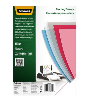 Fellowes Pack de 100 Portadas de Polietileno Transparentes para Documentos A4 - Grosor 150 Micras - Utilizables en Encuadernador