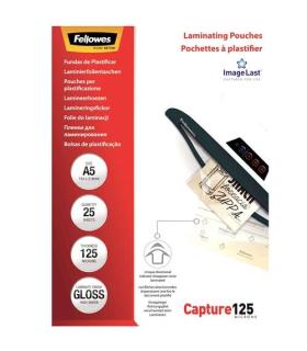 Fellowes Pack de 25 Fundas para Plastificar Brillo A5 - 125 Micras - Alta Calidad - Transparente