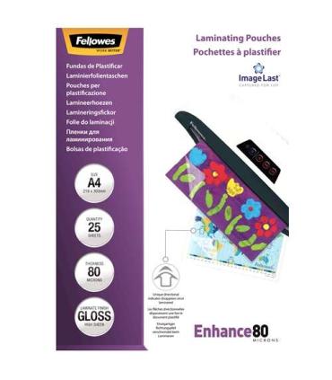 Fellowes Pack de 25 Fundas para Plastificar Brillo A4 - 80 Micras - Alta Calidad - Transparente