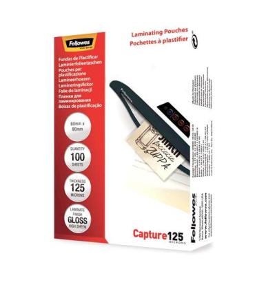 Fellowes Pack de 100 Fundas para Plastificar Brillo para Tarjetas 60 x 90mm - 125 Micras - Alta Calidad - Transparente