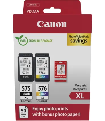 Canon PG-575XL/CL-576XL Multipack de 2 Cartuchos de Tinta Originales + 50 Hojas de Papel Fotografico - 5437C006