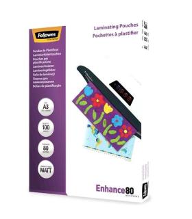 Fellowes Pack de 100 Fundas para Plastificar Mate A3 - 80 Micras - Alta Calidad - Transparente