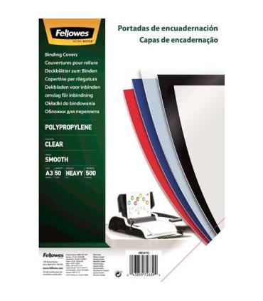 Fellowes Pack de 50 Portadas de Polipropileno A3 - 500 Micras - Alta Calidad - Transparente