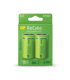 GP ReCyko Pack de 2 Pilas Recargables 5700mAh D 1.2V - Precargadas - Ciclo de Vida: Hasta 1000 Veces