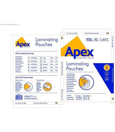 Fellowes Apex Pack de 100 Fundas para Plastificar Brillo A3 - 75 Micras - Alta Calidad - Transparente