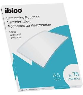 Ibico Gloss Pack de 100 Laminas para Plastificar A5 150 Micras - Acabado Brillante - Plastifica Papel, Fotos, Tarjetas de Visita