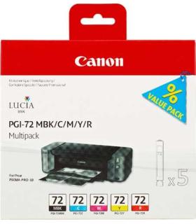 Canon PGI72 Pack de 5 Cartuchos de Tinta Originales - Negro Mate, Cyan, Magenta, Amarillo, Rojo - 6402B009