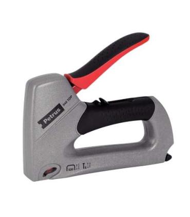 Petrus 295 Top Clavadora/Grapadora Metalica - Para Grapas 530/6 a 14mm y Pins Tipo 8 de 15mm - Ajuste de Potencia - Color Gris/N