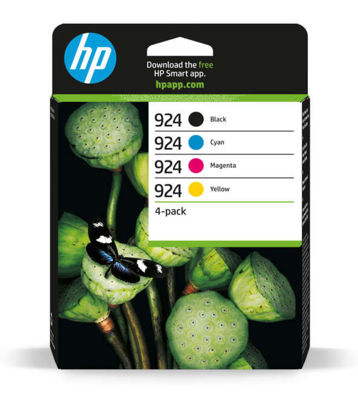 HP 924 Pack de 4 Cartuchos de Tinta Original Negro, Amarillo, Magenta y Cyan - 6C3Z1NE