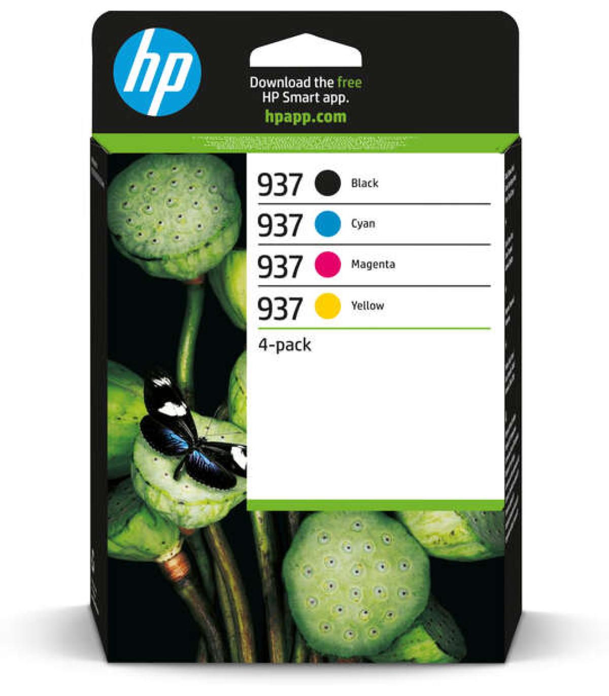 HP 937 Pack de 4 Cartuchos de Tinta Original Negro, Amarillo, Magenta y Cyan - 6C400NE