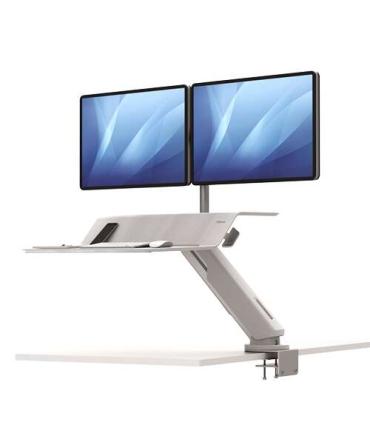 Fellowes Sit-Stand Lotus RT Estacion de Trabajo Doble - Amplia Superficie - Incluye Brazo Monitor - Superficie de Madera Resiste
