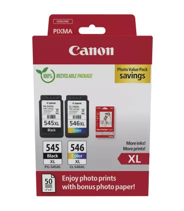 Canon PG-545XL/CL-546XL Pack de 2 Cartuchos de Tinta Originales + 50 Hojas de Papel Fotografico - 8286B011