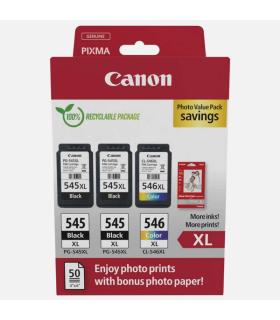 Canon PG-545XL/CL-546XL Multipack de 3 Cartuchos de Tinta Originales + 50 Hojas de Papel Fotografico - 8286B015