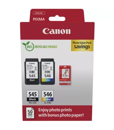 Canon PG-545/CL-546 Pack de 2 Cartuchos de Tinta Originales + 50 Hojas de Papel Fotografico - 8287B008