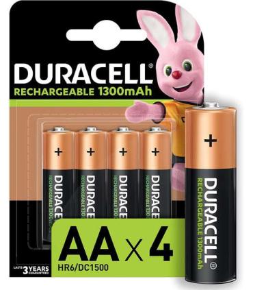 Duracell Pilas Recargables NiHM AA LR6 1.2V 1300mAh - Precargadas - 4 Unidades