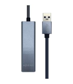 Aisens Conversor USB 3.0 a Ethernet GIGABIT 10/100/1000 MBPS + HUB 3xUSB3.0 - 15cm - Color Gris