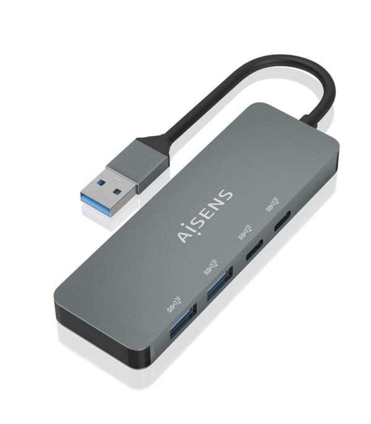Aisens Hub USB 3.2 GEN2 10G USB-A - USB-A/M-2xUSB-C/H-2xUSB-A/H - 15cm - Color Gris