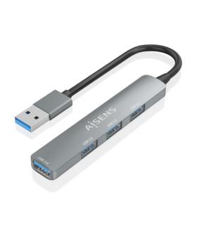 Aisens Hub USB Ultra Delgado de Aluminio - 1xUSB3.0 + 3xUSB2.0 - Alta Velocidad 5 Gbps - Alimentacion por Bus USB - Color Gris