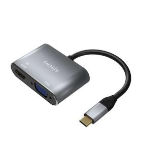 Aisens Conversor USB-C a VGA/HDMI 4K - USB-C/M-VGA/H-HDMI/H - 15CM - Color Gris