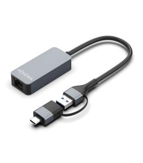 Aisens Conversor USB3.2 Gen1 USB-A+USB-C a Ethernet 2.5G 10/100/1000/2500 MBPS - 15cm - Color Gris