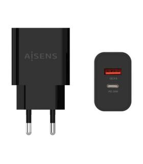 Aisens Cargador 20W - 1xUSB-C PD3.0 - 1xUSB-A QC3.0 - Color Negro