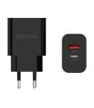 Aisens Cargador 20W - 1xUSB-C PD3.0 - 1xUSB-A QC3.0 - Color Negro