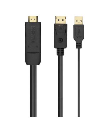 Aisens Cable Conversor Activo HDMI 2.0 + USB ALIM. a DisplayPort V1.2 - HDMI/M-USB/M-DP/M - 1.8M - Color Negro