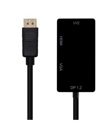 Aisens Conversor Displayport V1.2 a VGA/DVI/HDMI - DP 1.2/M-VGA/H-DVI/H-HDMI/H 4K - 15cm - Color Negro
