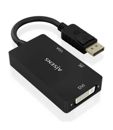 Aisens Conversor MST/SST Displayport a DVI/HDMI/VGA 3 en 1 - Conector DP Macho - Salidas HDMI 4K@60Hz, DVI y VGA - Soporta Modo.