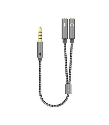 Aisens Cable Adaptador Audio JACK 3.5 4 Pines/M-2xJACK 3.5 3 Pines/H - 25cm - Color Gris
