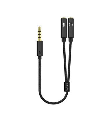 Aisens Cable Adaptador Audio JACK 3.5 4 Pines/M-2xJACK 3.5 3 Pines/H - 25cm - Color Negro