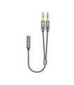 Aisens Cable Adaptador Audio JACK 3.5 4 Pines/H-2xJACK 3.5 3 Pines/M - 25cm - Color Gris