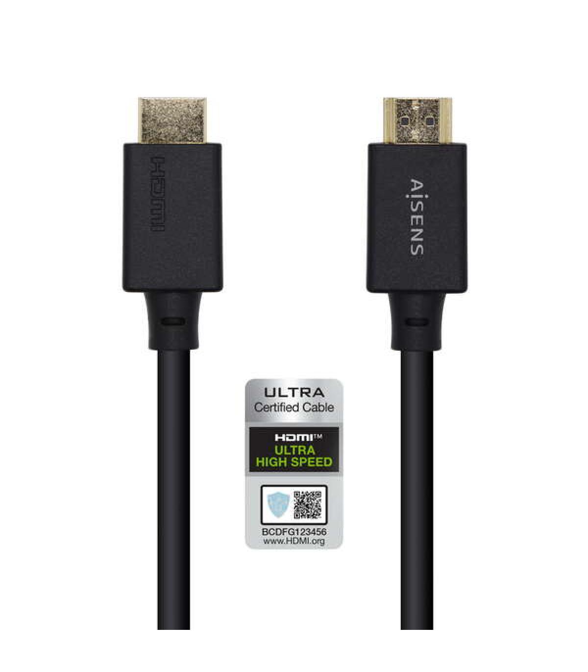 Aisens Cable HDMI V2.1 Certificado Ultra Alta Velocidad 8K@60Hz 48Gbps - A/M-A/M - 1.5m - Color Negro