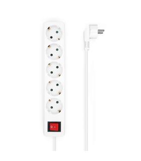 Aisens Base Multiple 5 Tomas con Interruptor con Cable 3×1.5mm2 - 1.4m - Color Blanco