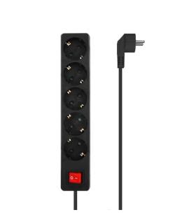 Aisens Base Multiple 5 Tomas con Interruptor con Cable 3×1.5mm2 - 1.4m - Color Negro
